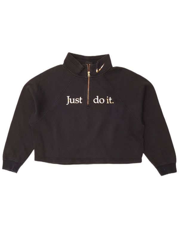 Nike Mujer Crop Graphic Zip Neck Sudadera Jumper UK 46 Grande Negro