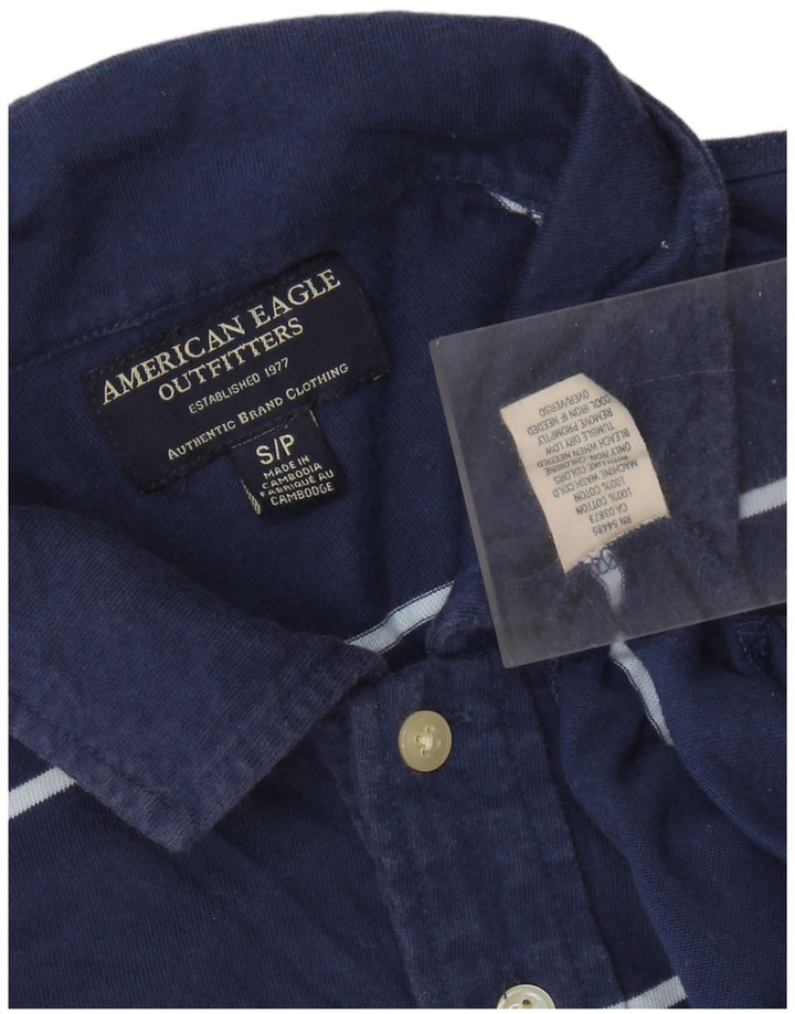 American Eagle Polo para hombre pequeño de algodón a rayas azul marino