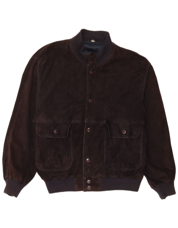 Vintage Mens Suede Bomber Jacket IT 56 3XL Brown Leather
