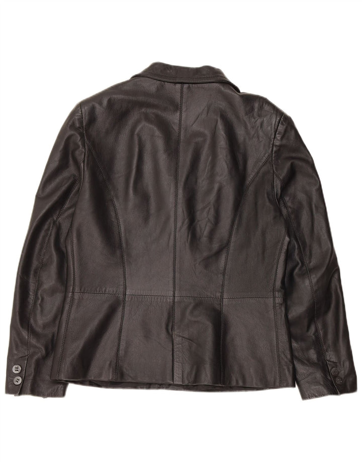 Vintage mujer 3 botones cuero Blazer chaqueta IT 48 XL cuero negro