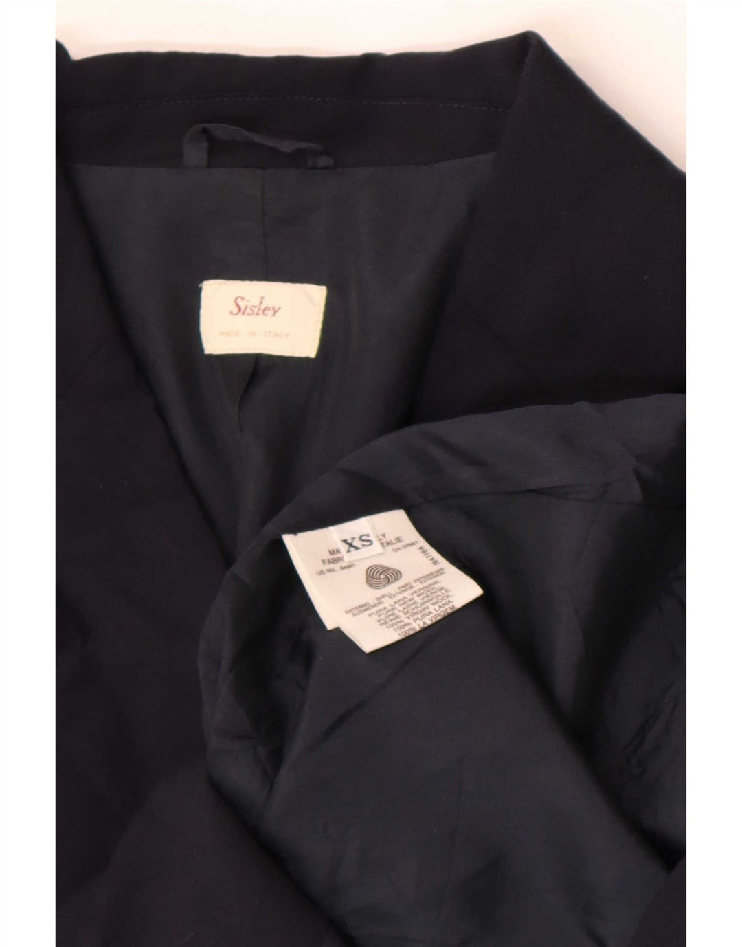 Sisley Chaqueta Blazer de 2 Botones para Mujer UK 6 XS Lana Virgen Azul Marino