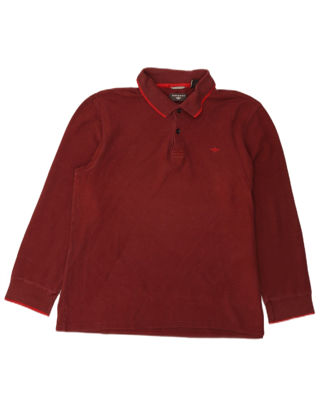 Dockers Polo de manga larga para hombre de algodón burdeos medio
