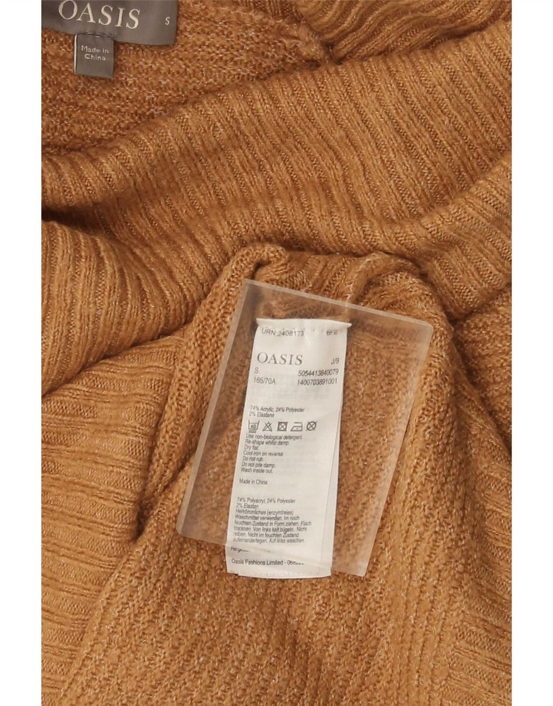 Oasis Suéter de gran tamaño con cuello vuelto para mujer UK 10 Small Beige Acrílico