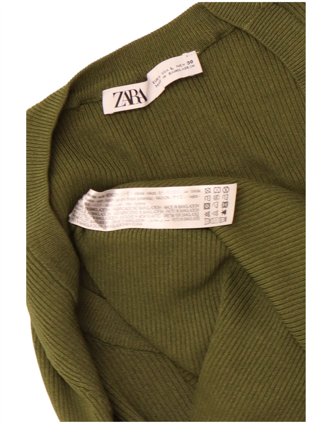 ZARA Mujer Crop Top Manga Larga UK 44 Large Viscosa Caqui