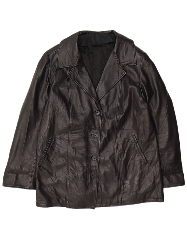 Vintage mujer cuero 3 botones Blazer chaqueta Reino Unido 18 XL negro