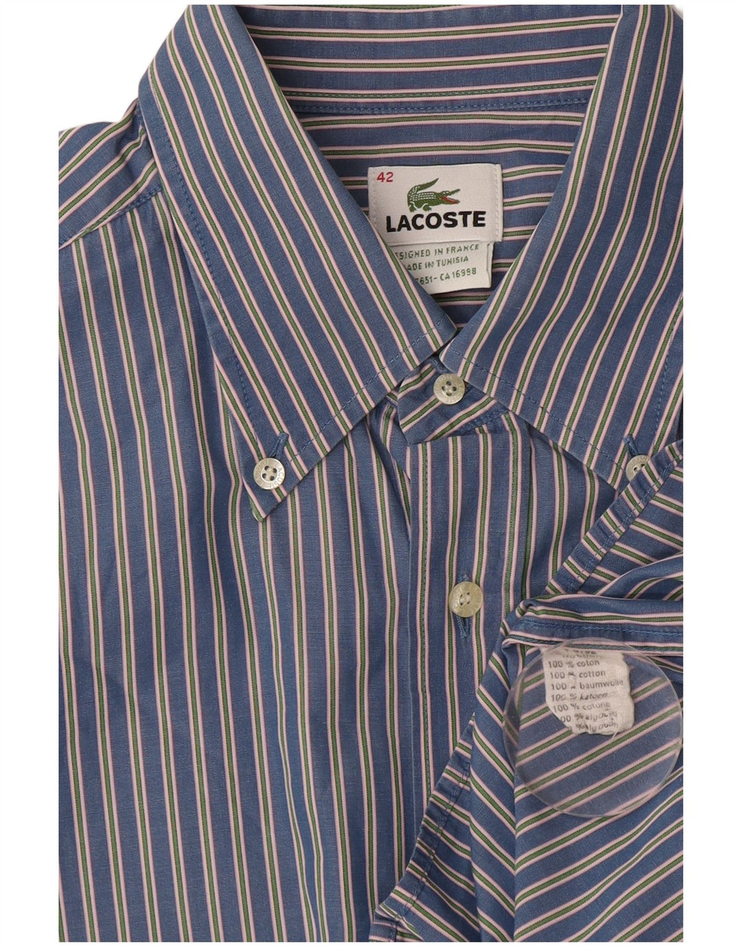 Camisa LACOSTE para hombre talla 42 Algodón de rayas azules grandes