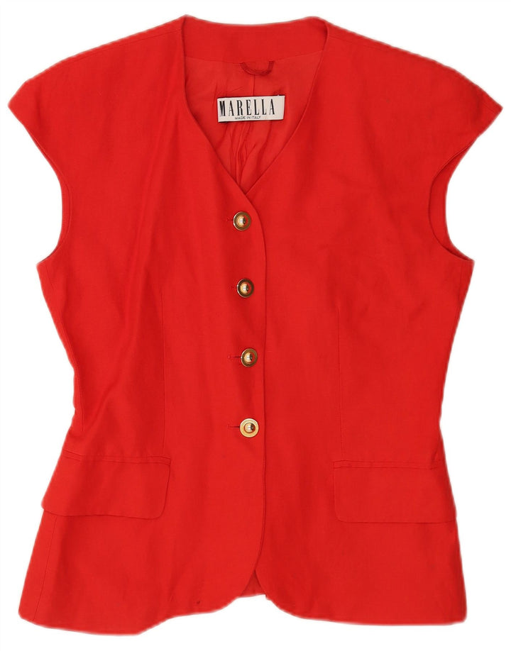 Marella Chaqueta Blazer sin Mangas de 4 Botones para Mujer UK 40 Medium Red Linen