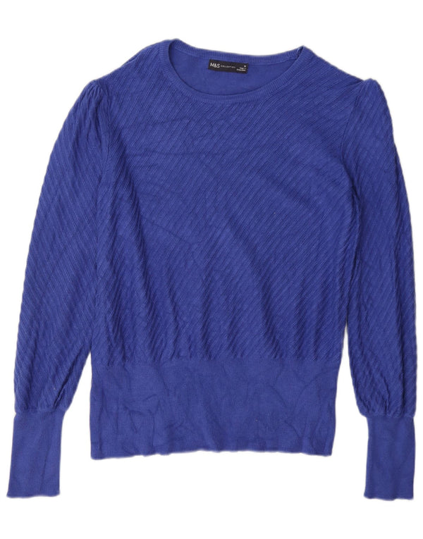 Marks & Spencer Womens Boat Neck Jumper Sweater UK 16 Large Blue Viscose