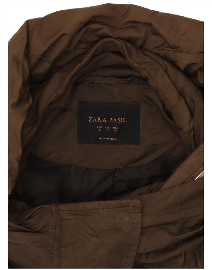 Zara Mujer Parka Con Capucha Chaqueta UK 46 Large Marrón