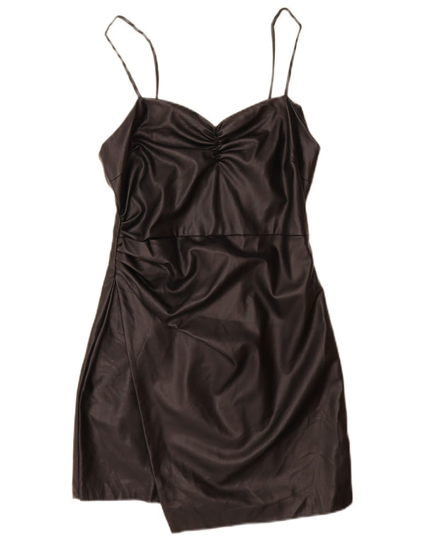 Zara Vestido Ajustado De Piel Sintética para Mujer UK 40 Mediano Poliuretano Negro