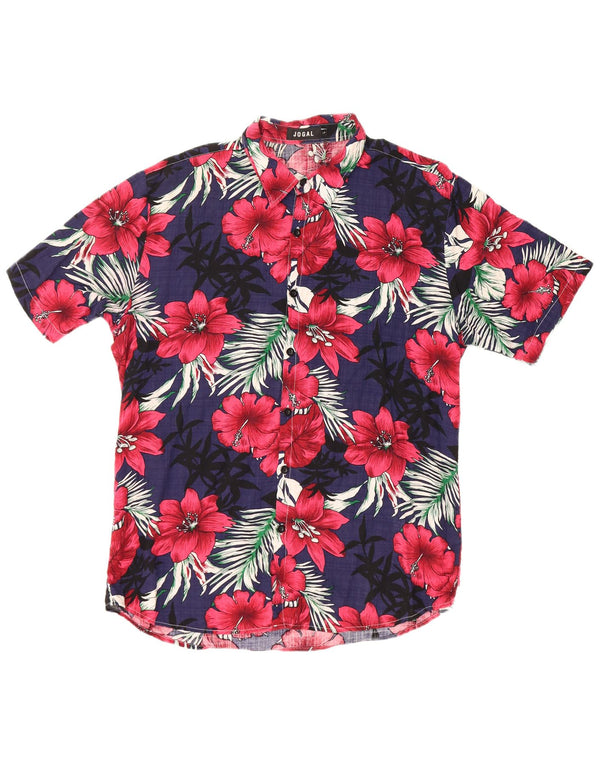 Jogal Camisa Hawaiana de Manga Corta para Hombre Grande Algodón Floral Multicolor