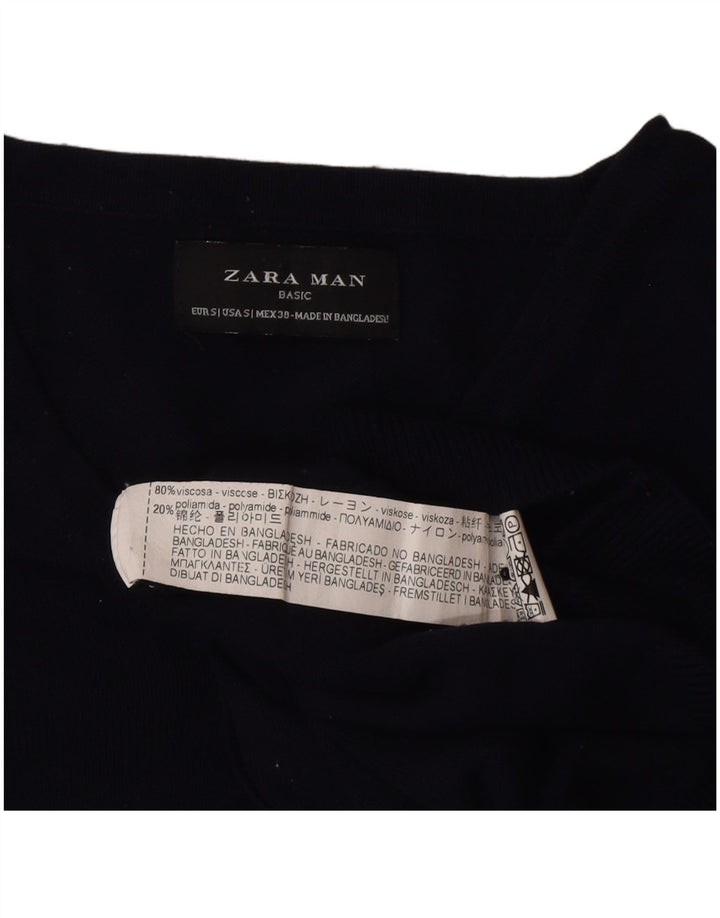 Zara Hombre Jersey Con Cuello En V Jersey Small Azul Marino Viscosa Clásico