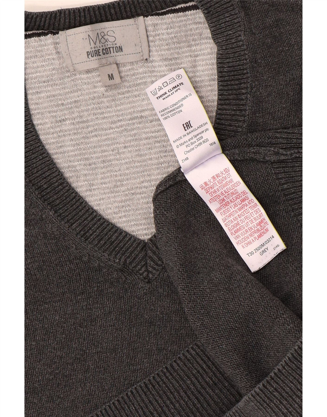 Marks & Spencer Jersey con cuello en V para hombre de algodón gris medio