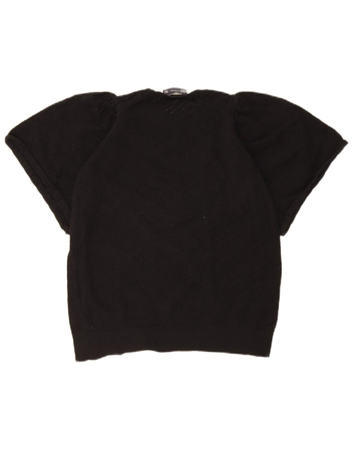 Marks & Spencer Suéter de cuello redondo para mujer UK 10 Small Black Geométrico