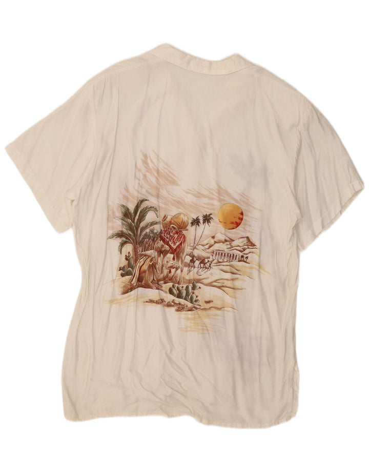 Vintage mujeres desierto patrón abstracto camisa de manga corta Reino Unido 16 blanco grande