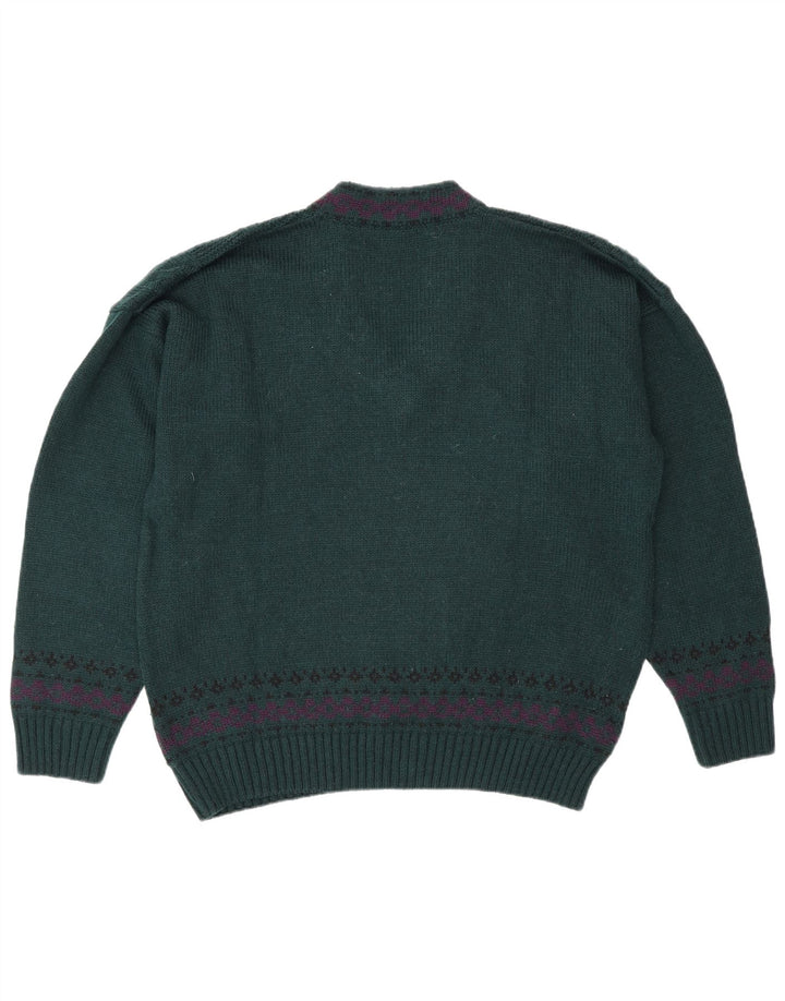 Vintage hombres V-cuello jumper suéter IT 50 lana verde medio