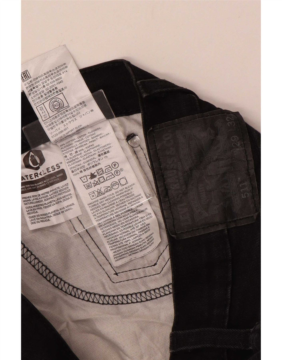 Levi's Hombre 511 Slim Jeans W29 L32 Algodón Negro