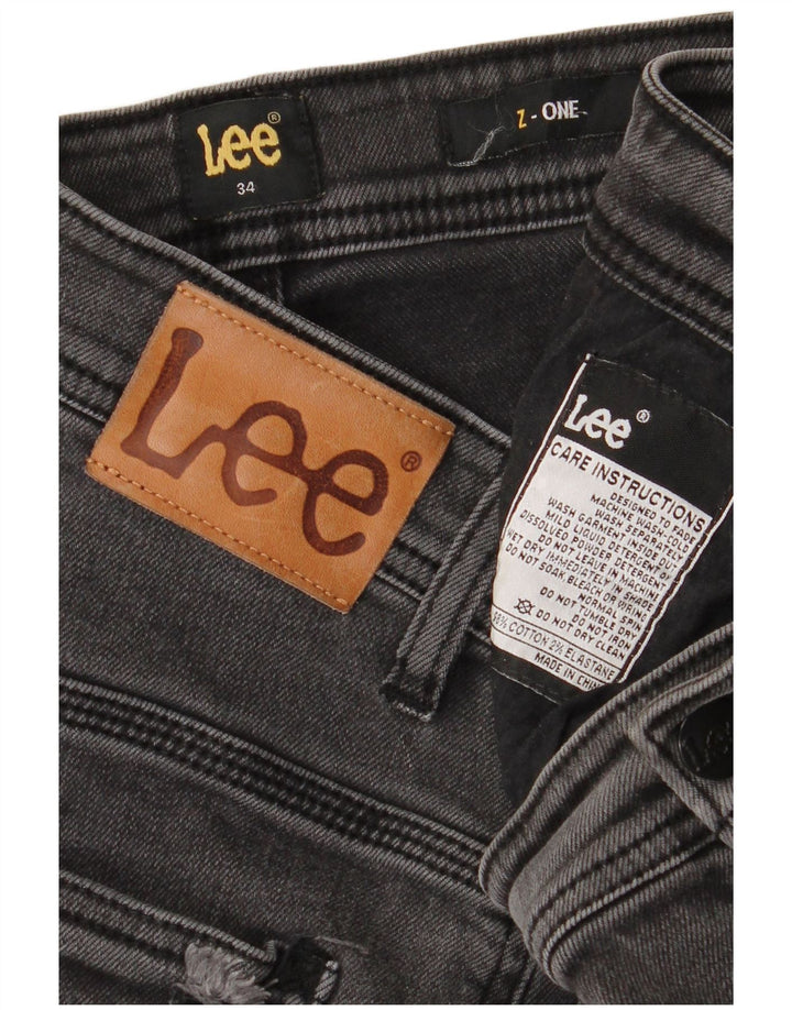 Lee Jeans Ajustados Desgastados para Hombre W34 L30 Algodón Gris