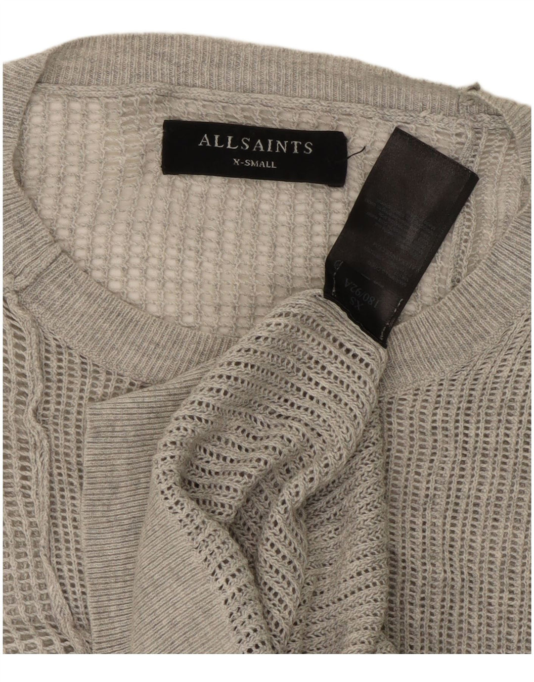 ALL SAINTS Jersey transparente con cuello redondo para hombre XS Algodón gris