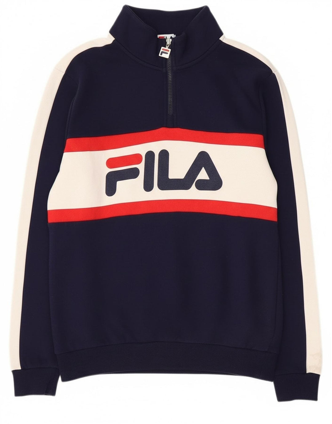 Fila Hombre Graphic Zip Neck Sudadera Jumper Small Azul Marino Colorblock
