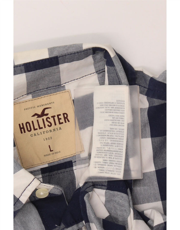 Camisa Hollister Hombre Grande Algodón Vichy Azul Marino