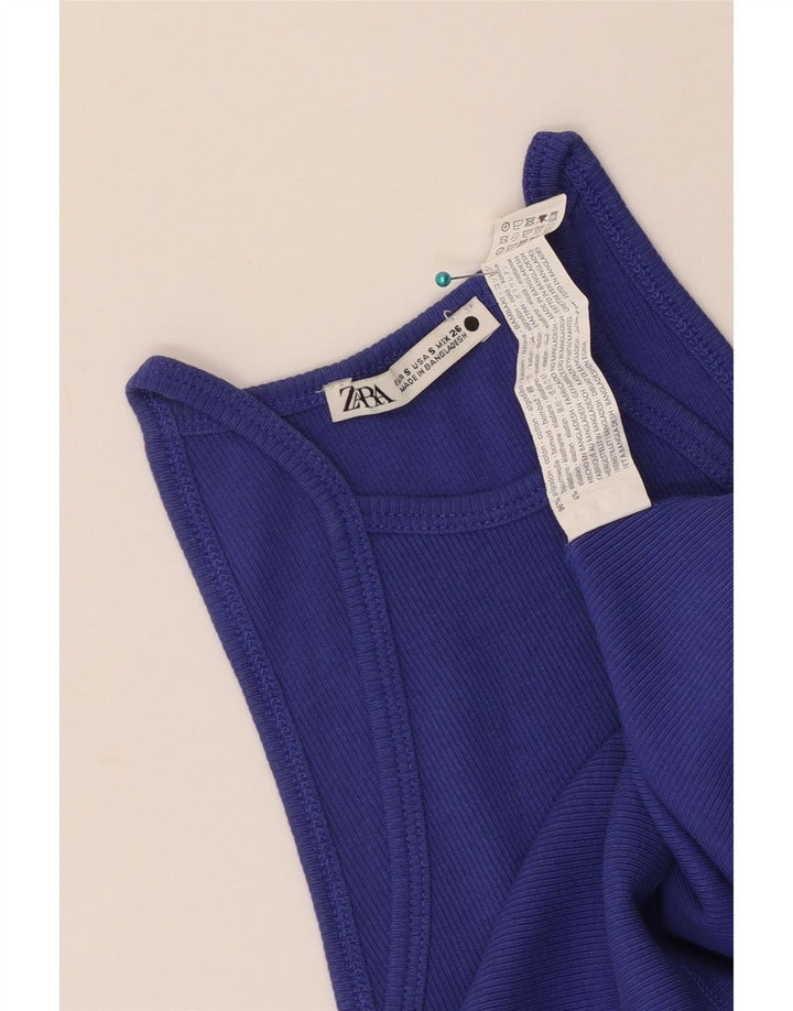 Zara Mujer Crop Halter Top UK 8 Small Algodón Azul