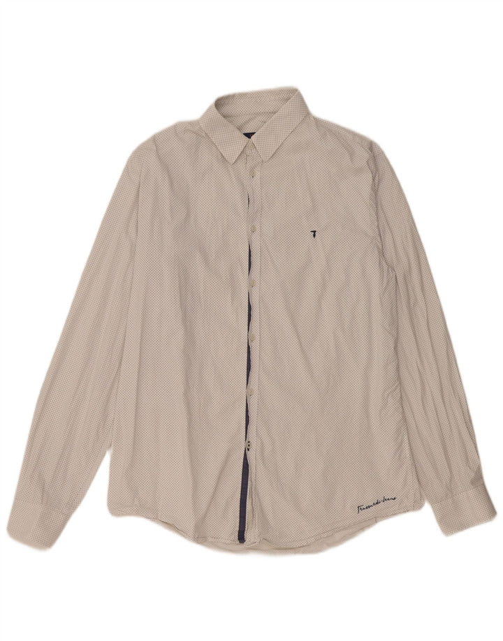 Camisa Trussardi Jeans Hombre Con Estampado Abstracto Slim Fit Algodón Blanco Mediano