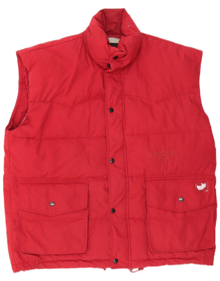 Vintage hombres acolchado Gilet Reino Unido 40 poliéster rojo grande