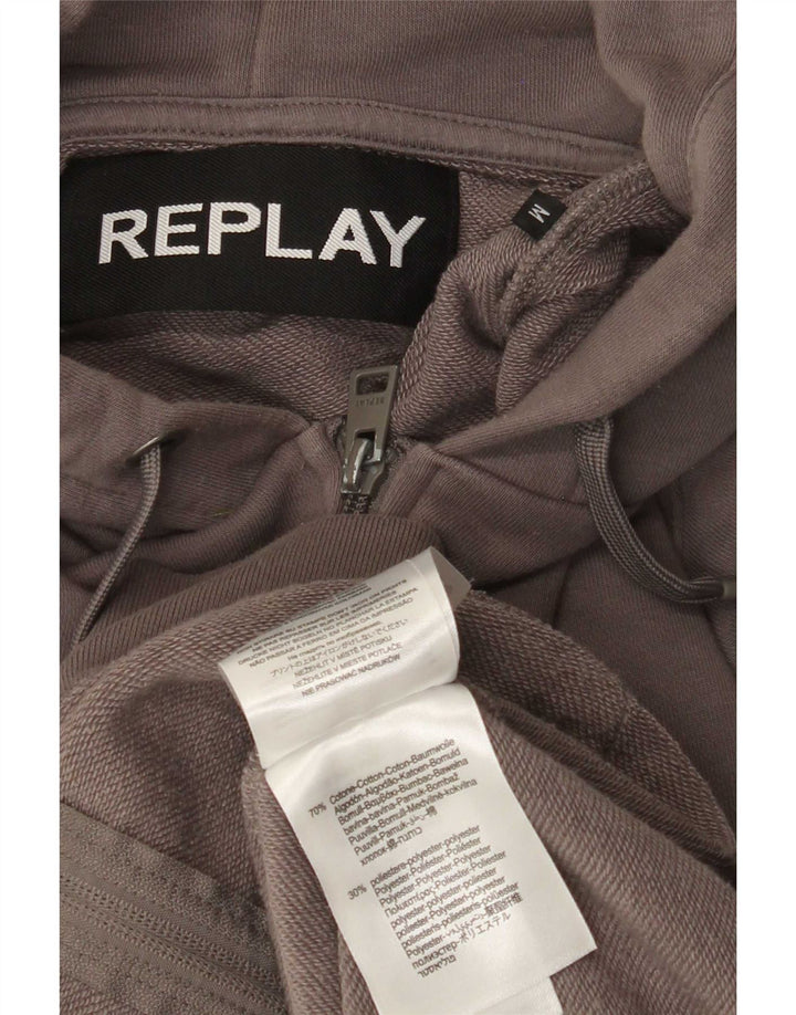 Replay Sudadera con capucha y cremallera para hombre de algodón gris medio