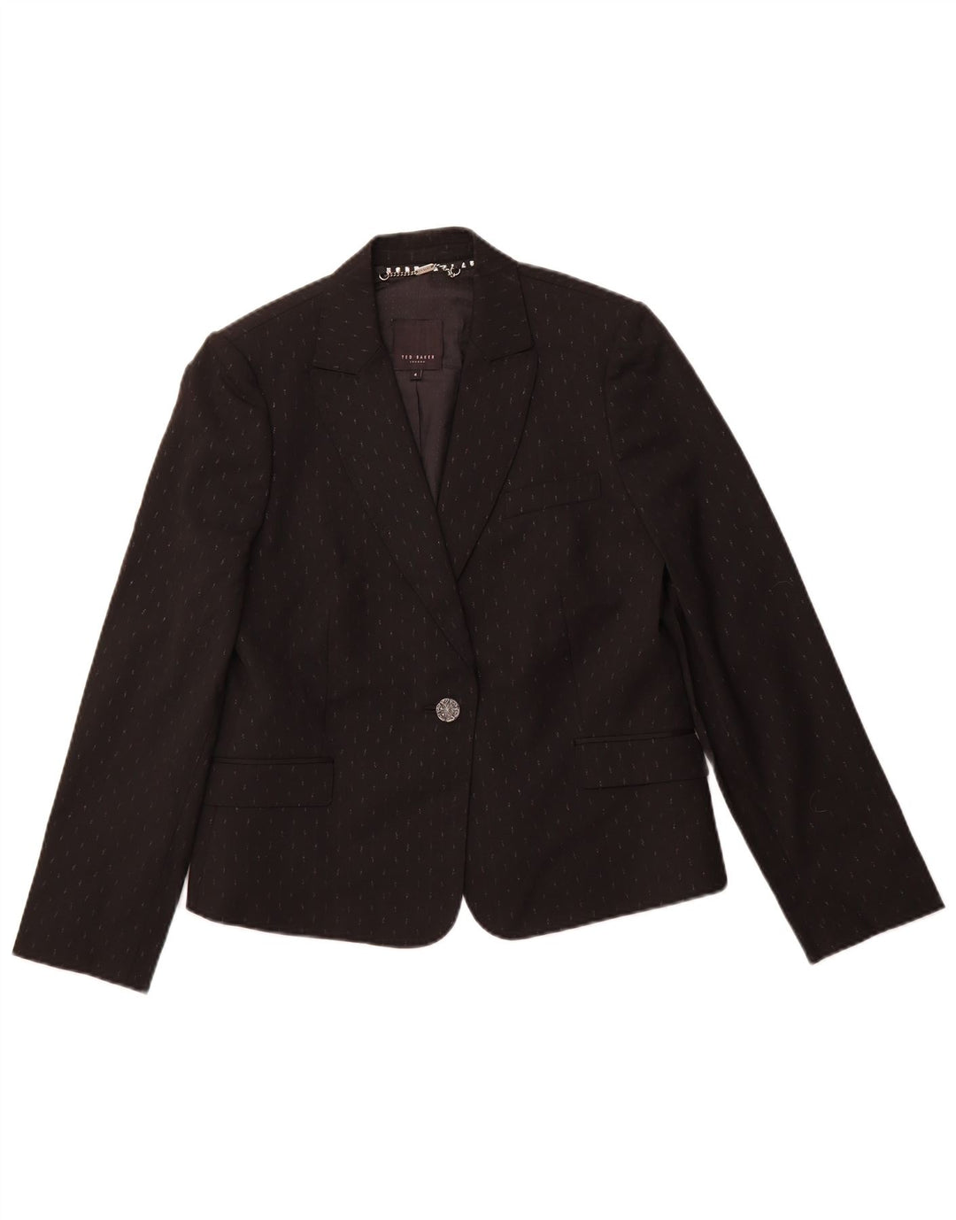 TED BAKER Chaqueta tipo blazer con 1 botón para mujer, talla 4, grande, con manchas negras