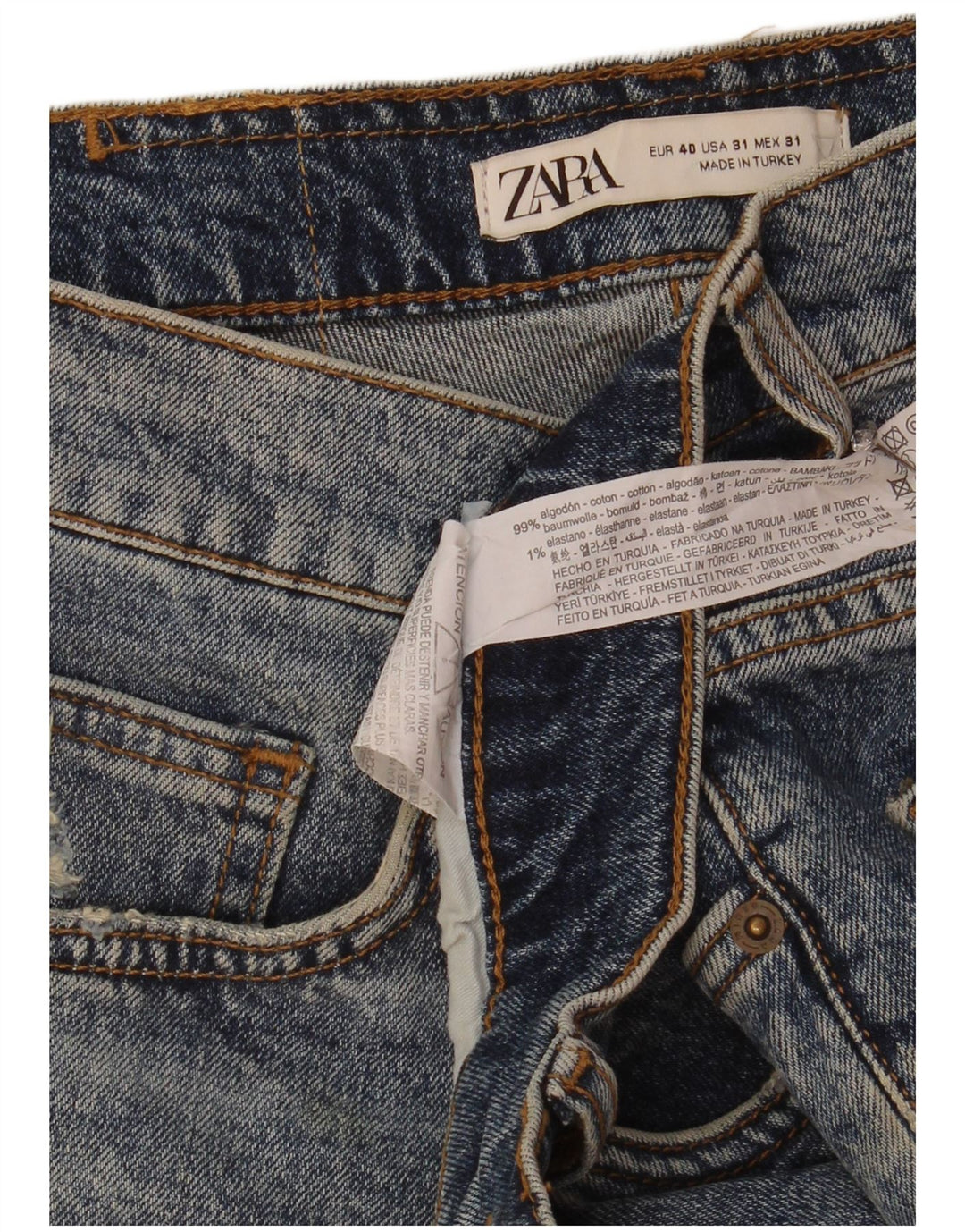 Zara Pantalones cortos de mezclilla desgastados para hombre EU 40 Medium W31 Algodón azul