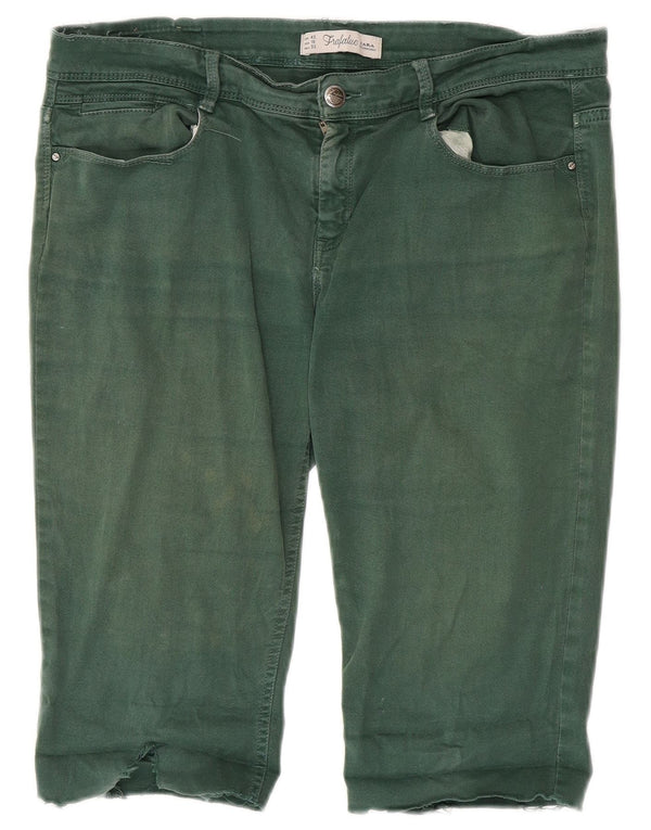 Zara Mujeres Trafaluc Bermudas Pantalones Cortos De Mezclilla EU 42 Grande W32 Verde