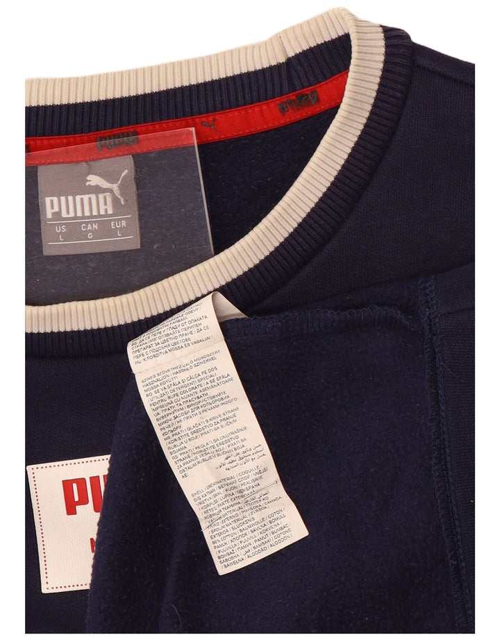 Puma Hombre Sudadera Gráfica Jumper Large Azul Marino Colorblock Algodón