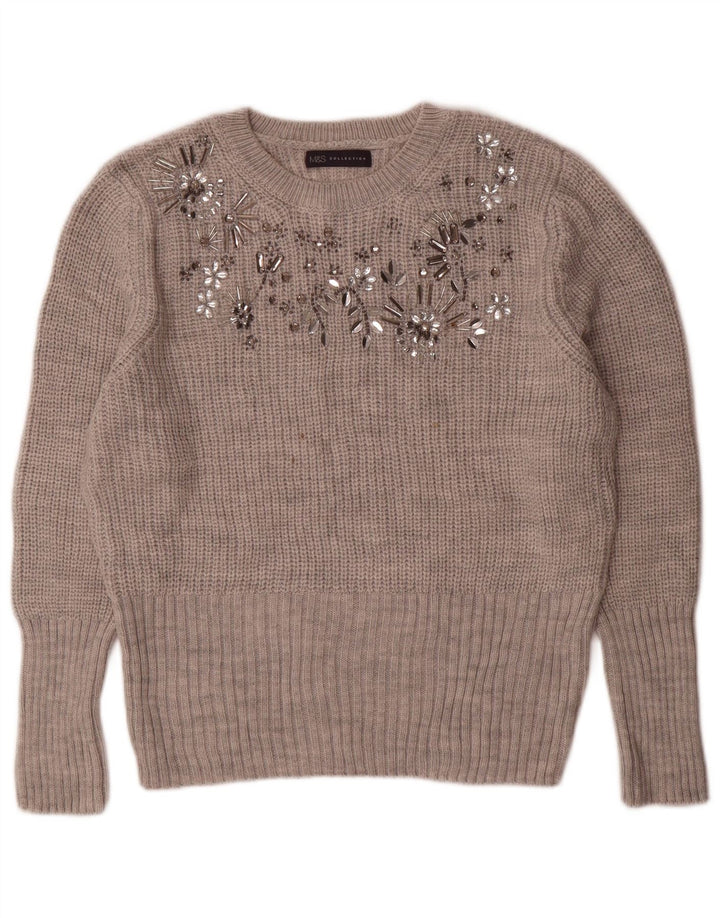 Marks & Spencer Suéter de cuello redondo para mujer UK 44 Acrílico gris medio