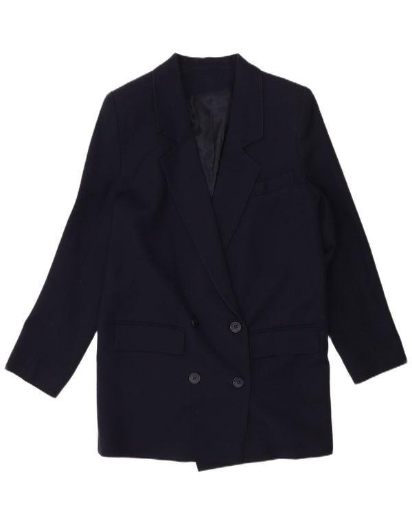 Vintage mujer doble pecho Blazer chaqueta Reino Unido 10 pequeño azul marino
