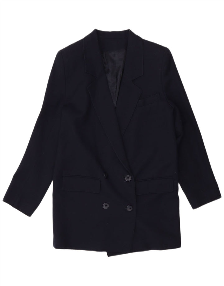 Vintage mujer doble pecho Blazer chaqueta Reino Unido 10 pequeño azul marino