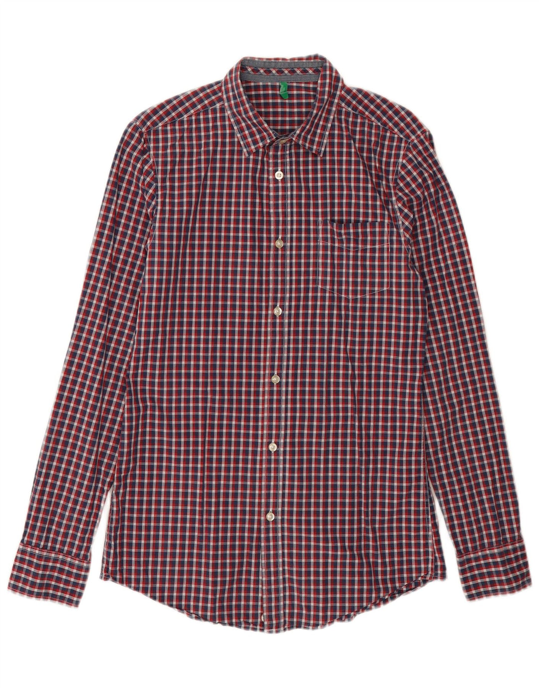 BENETTON Camisa Hombre Cuadros Rojos Pequeños