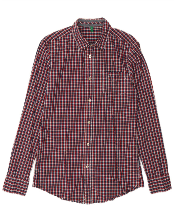 BENETTON Camisa Hombre Cuadros Rojos Pequeños