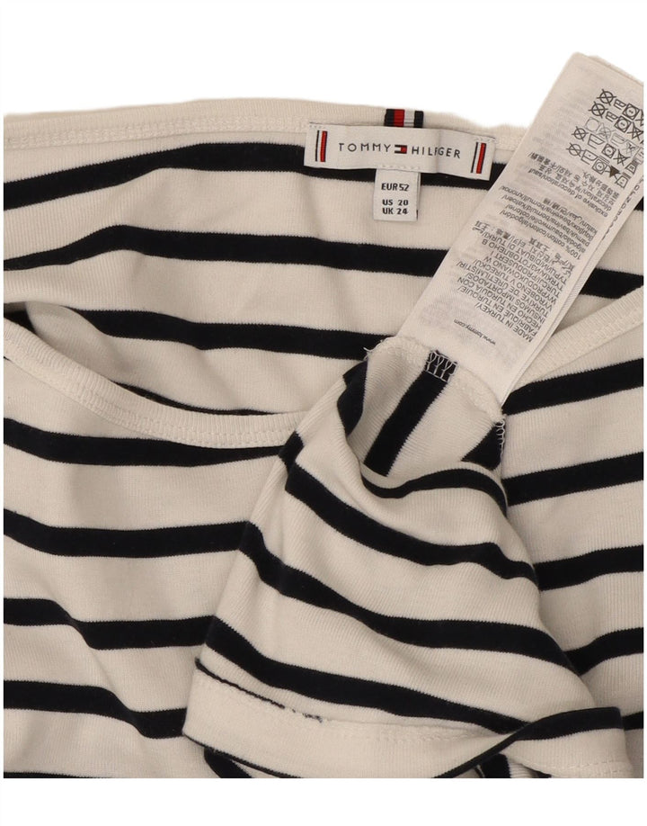 TOMMY HILFIGER Top para mujer manga 3/4 UK 24 4XL Algodón a rayas blanco