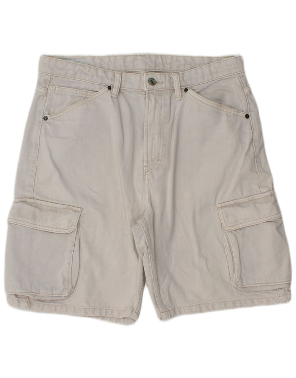 Zara Mens Cargo Shorts EU 44 Grande W34 Algodón Blanco