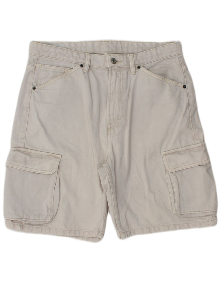 Zara Mens Cargo Shorts EU 44 Grande W34 Algodón Blanco