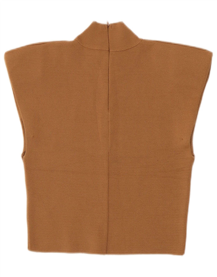 Zara Mujer Crop Blusa Top UK 8 Small Marrón Viscosa