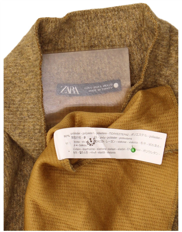 Zara Mujer Crop Top Manga Larga UK 40 Pequeño Poliéster Moteado Verde