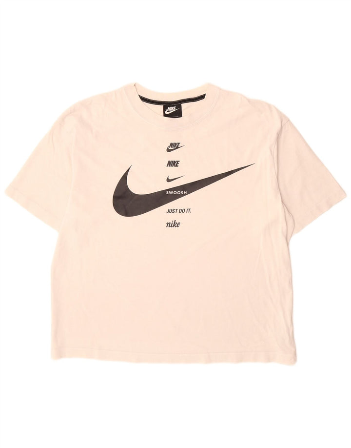 Nike Camiseta con gráfico Swoosh para hombre, parte superior de algodón blanco mediano
