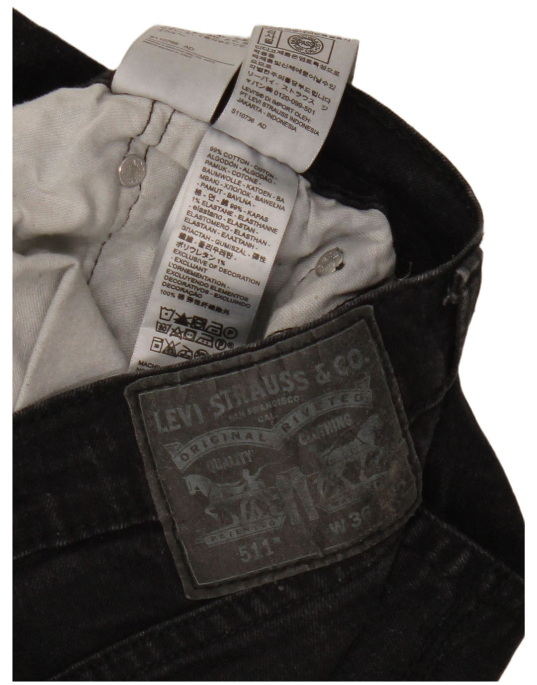 Levi's Hombre 511 Slim Jeans W36 L32 Algodón Negro