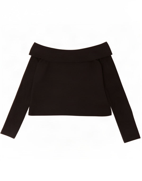 Zara Mujer Trafaluc Top Corto De Manga Larga Con Hombros Descubiertos Reino Unido 42 Mediano Negro