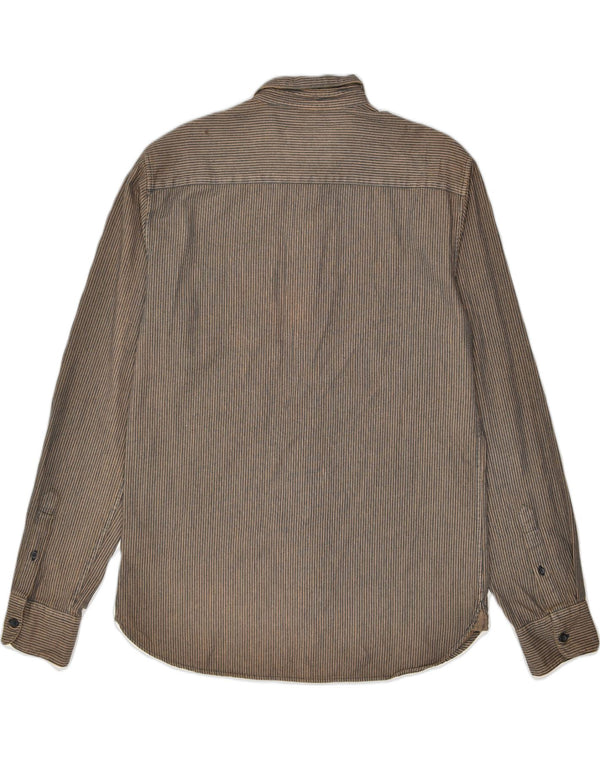 PULL & BEAR Camisa Hombre Large Marrón Rayas Algodón