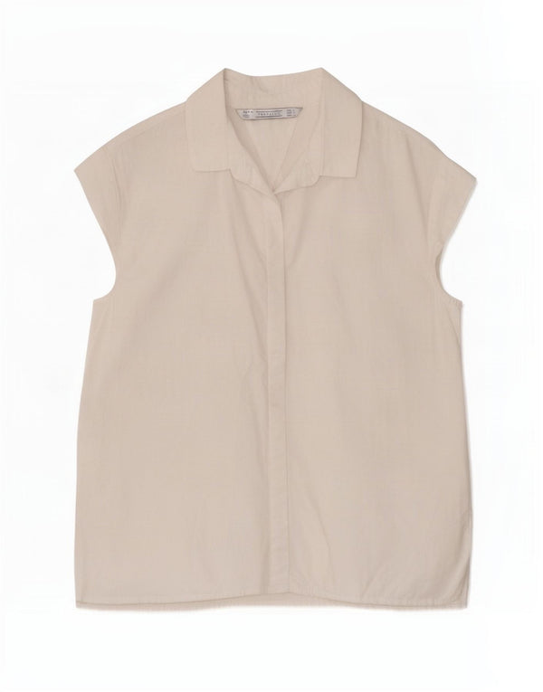 Zara Mujer Trafaluc Camisa Manga Corta UK 46 Grande Algodón Blanco