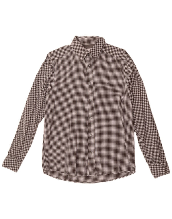 Camisa Calvin Klein para hombre pequeña de algodón a cuadros gris