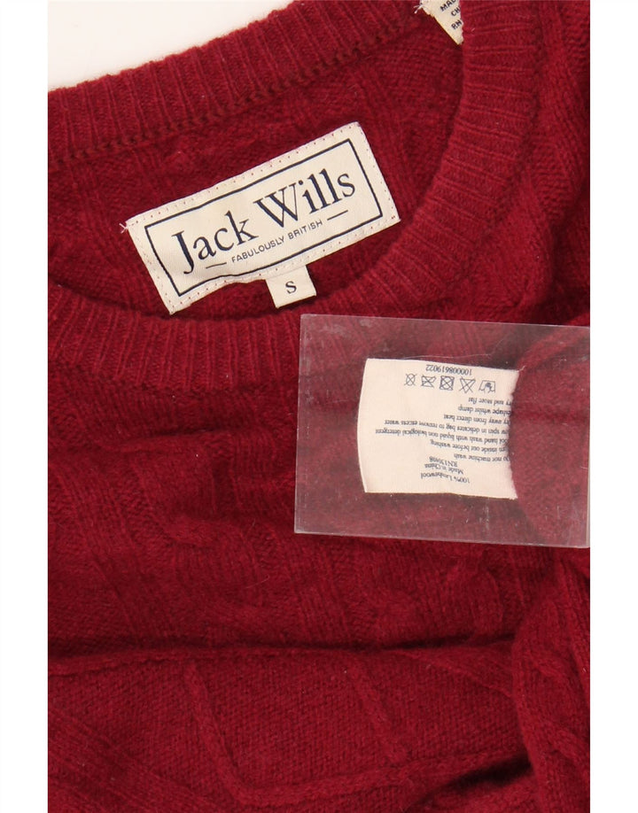 JACK WILLS Jersey de cuello redondo para hombre pequeño de lana roja